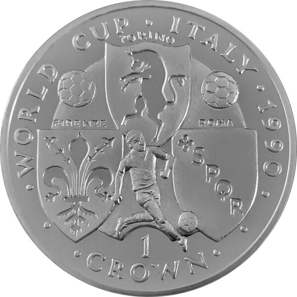 Isle of Man 1 Crown 1990 - XIV. Fußball-WM 1990 Italien "Turin, Rom, Florenz" - Silber PP