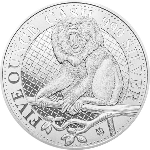 Saint Helena India Wildlife 2023 Bartaffe - Lion Tailed Macaque Monkey 5 oz Silber