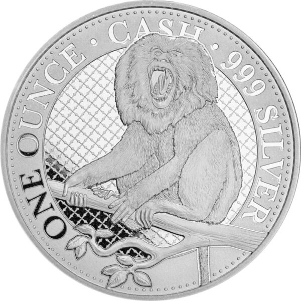 Saint Helena India Wildlife 2023 Bartaffe - Lion Tailed Macaque Monkey 1 oz Silber