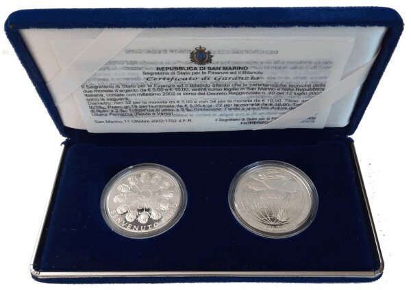 San Marino 5 + 10 Euro 2002 "Willkommen Euro" - Silber PP
