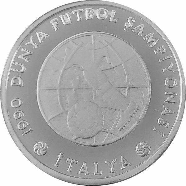 Türkei 20.000 Lira 1990 XIV. Fußball-WM 1990 in Italien "Italienischer Stiefel" - Silber PP