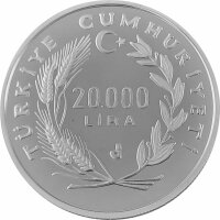 Türkei 20.000 Lira 1990 XIV. Fußball-WM 1990 in Italien "Italienischer Stiefel" - Silber PP