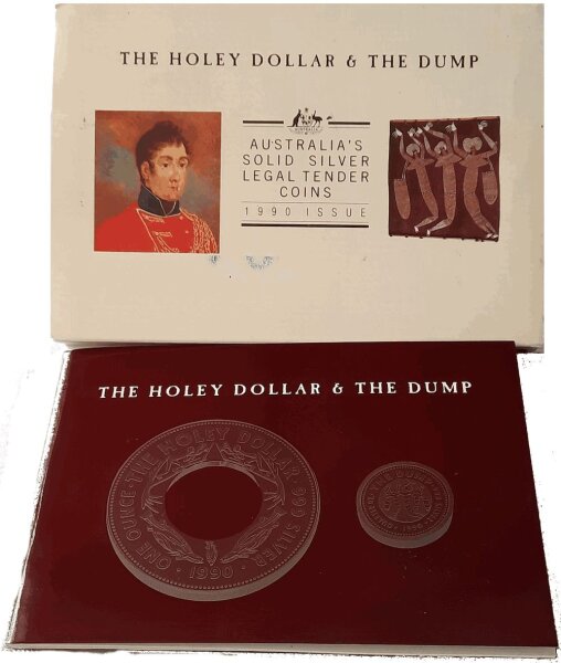 Australien 1 Dollar + 25 Cent 1990 "The Holey Dollar & the Dump" - Silber PP
