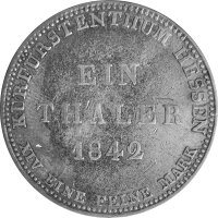 Hessen-Kassel 1 Taler 1842 - Kurfürst Wilhelm II. und Kurprinz Friedrich Wilhelm I. 1831-1847, KM#587