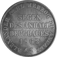 Anhalt-Bernburg 1 Vereinstaler 1862 A - Herzog Alexander Carl 1834-1863, KM#88