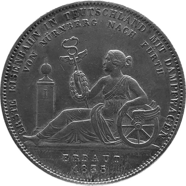 Bayern 1 Konventionstaler "Geschichtstaler - Erste Eisenbahn in Deutschland" 1835 - König Ludwig I. 1825-1848, KM#779