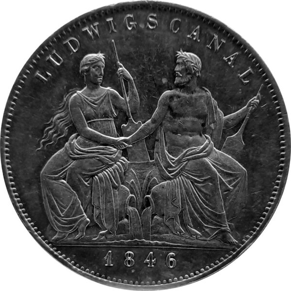 Bayern 2 Taler "Geschichtstaler - Rhein und Main geben sich die Hand" 1846 - König Ludwig I. 1825-1848, KM#822
