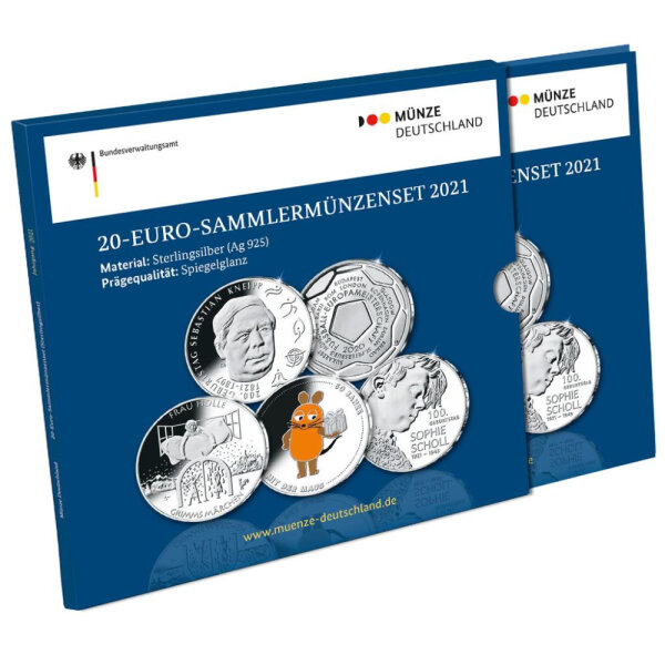 Deutschland 5 x 20 Euro 2021 Sammlermünzenset PP