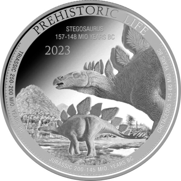 Kongo Prehistorical Life 12. Ausgabe 2023 Stegosaurus 1 oz Silber