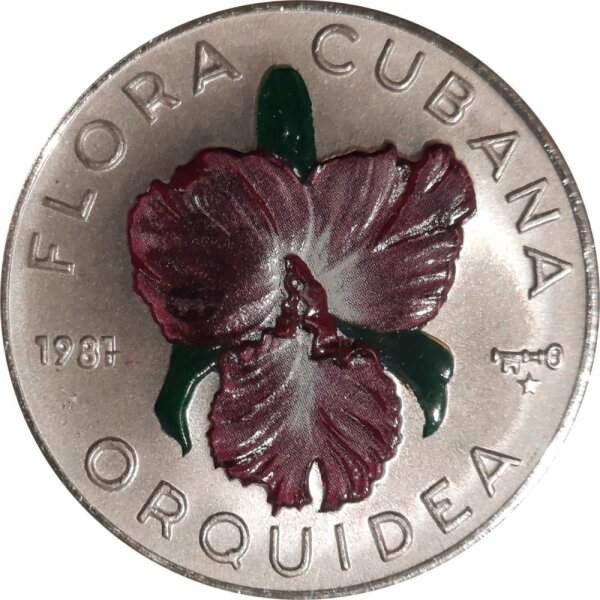 Kuba 5 Pesos 1981 - Kubanische Flora "Orchidee (Orquidea)" - Silber Farbmünze