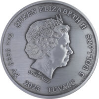 Tuvalu Olympische Götter 8. Ausgabe Artemis 2023 5 oz Silber Antik Finish