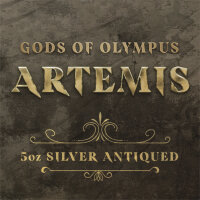 Tuvalu Olympische Götter 8. Ausgabe Artemis 2023 5 oz Silber Antik Finish