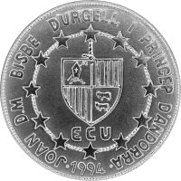 Andorra 20 Diners 1994 - ECU-Zollunion - Silber mit Goldeinlage