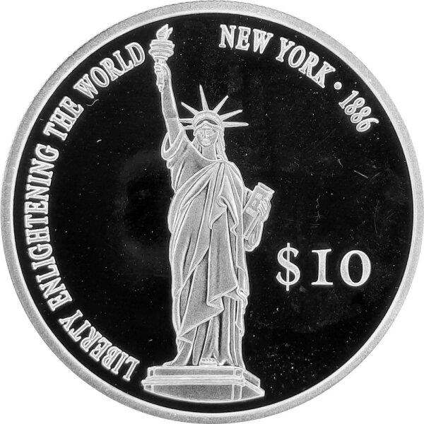 Liberia 10 Dollars 2000 - Freiheitsstatue - Silber PP