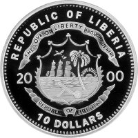Liberia 10 Dollars 2000 - Freiheitsstatue - Silber PP