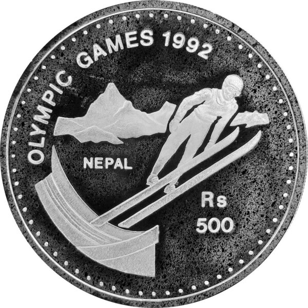 Nepal 500 Rupees 1992 - XVI. Olympische Winterspiele 1992 in Albertville "Skispringen"- Silber PP