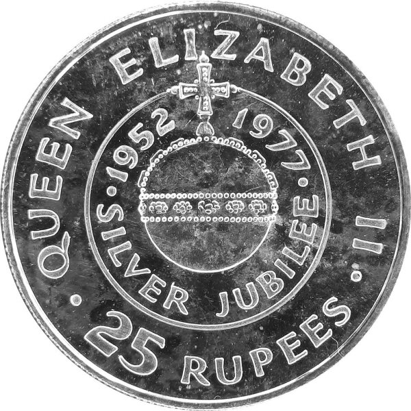 Seychellen 25 Rupees 1977 - 25. Jahrestag - Thronbesteigung von Königin Elisabeth II. - 500/1000 Silber