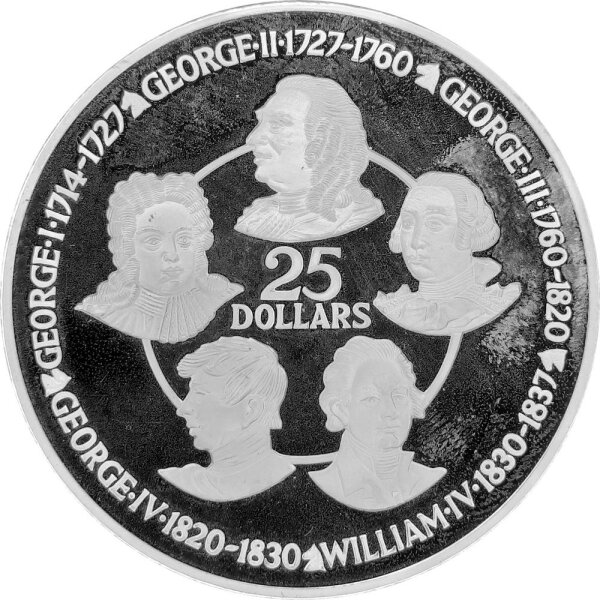 Cayman Inseln 25 Dollars 1980 - Könige von England "Haus Hannover" - Silber PP