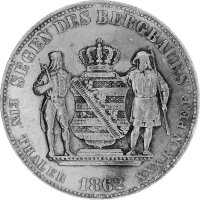 Sachsen 1 Vereinstaler (Ausbeutetaler) 1862 - König Johann 1854-1873, KM#1212