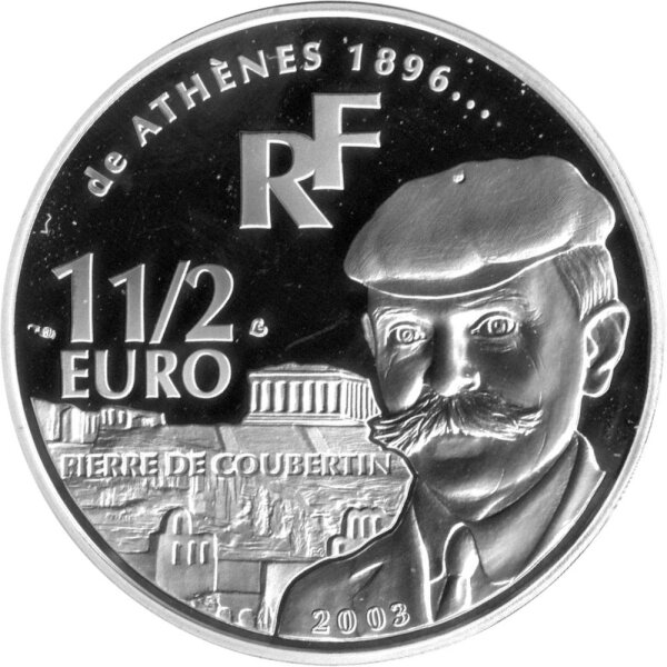 Frankreich 1,5 Euro 2003 - XXVIII. Olympische Sommerspiele 2004 in Athen "Pierre de Coubertin" - Silber PP