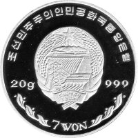Nordkorea 7 Won 2001 - Gefährdete Wildtiere "Weißschwanz-Seeadler" - Silber PP