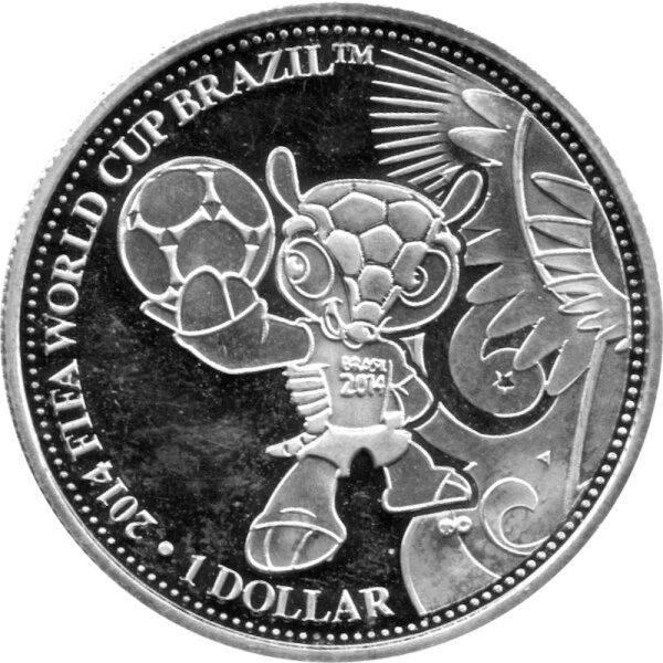 Cook Islands 1 Dollar 2013 - XX Fußball-WM 2014 in Brasilien "Maskottchen" - Silber PP