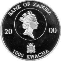 Sambia 1.000 Kwacha 2000 - Gefährdete Tierwelt "Giraffe" - Silber PP