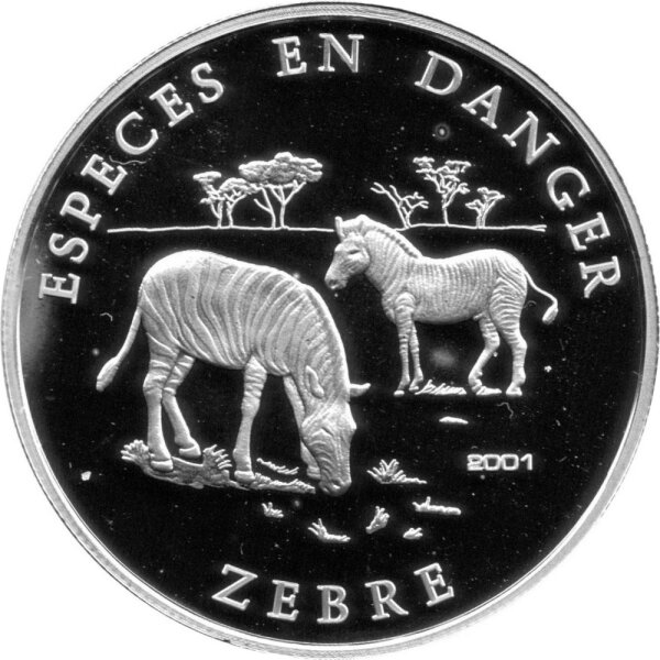 Benin 1.000 Francs 2001 - Gefährdete Tierwelt "Zebra" - Silber PP