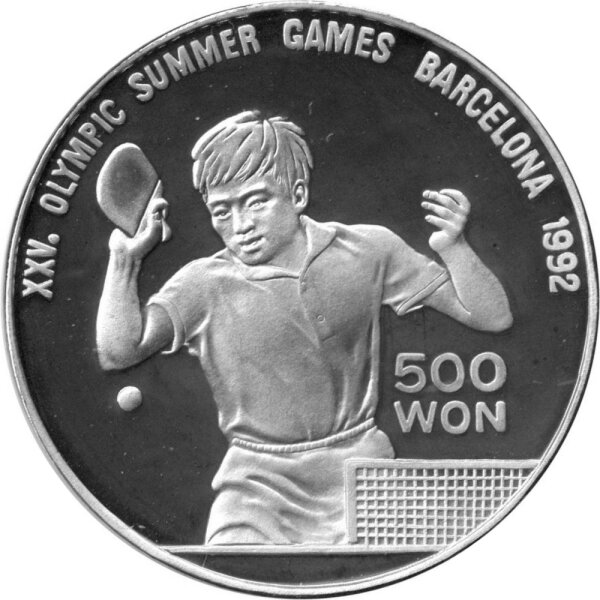 Nordkorea 500 Won 1990 - XXV. Olympische Sommerspiele 1992 in Barcelona "Tischtennis" - Silber PP