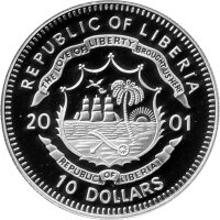 Liberia 10 Dollars 2001 - Gefährdete Tierwelt "Blauwal" - Silber PP