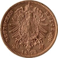 J.243 Preußen 20 Mark 1871-1873 - Kaiser Wilhlem I. - Gold -vz