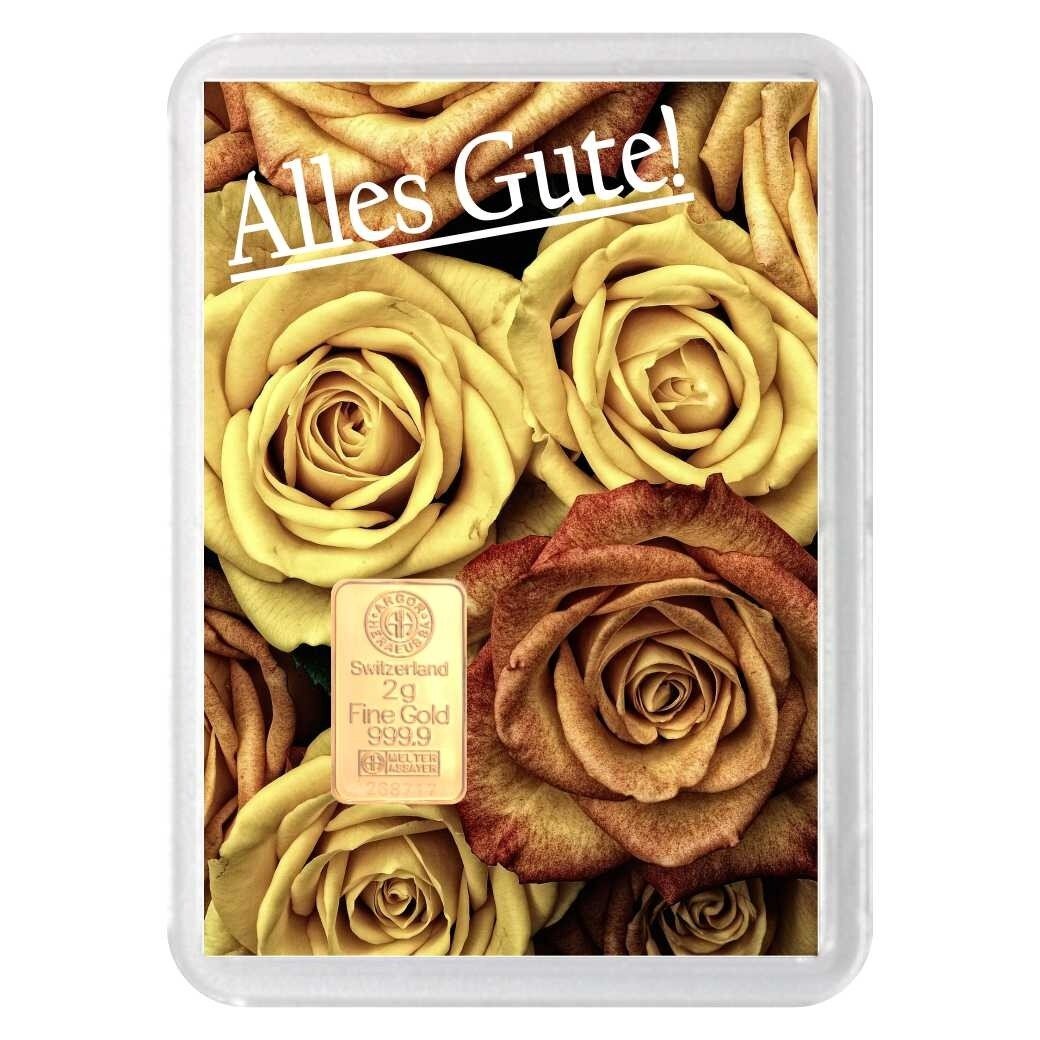 Geschenkbarren "Alles Gute" 2 Gramm Gold