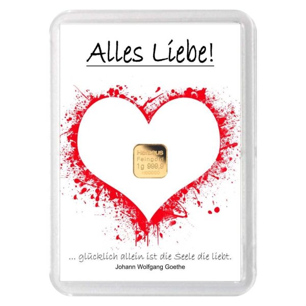 Geschenkbarren "Alles Liebe" 1 Gramm Gold