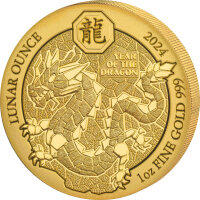 Ruanda Lunar 2024 Jahr des Drachen 1 oz Gold