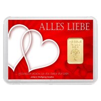 Geschenkbarren "Alles Liebe - Herzen" 5 Gramm Gold