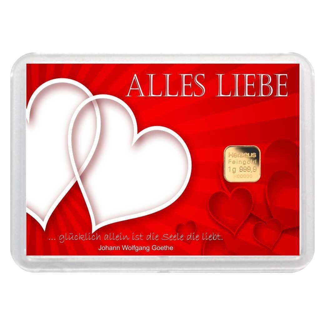 Geschenkbarren "Alles Liebe - Herzen" 1 Gramm Gold