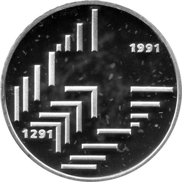 Schweiz 20 Franken 1991 - 700 Jahre Schweizerische Eidgenossenschaft - Silber PP