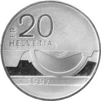 Schweiz 20 Franken 1997 - 150 Jahre Schweizer Eisenbahnen - Silber PP