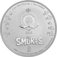 Niue Smurfs - Schlümpfe 2023 Weihnachten Schneemann 1 oz Silber I Coloriert
