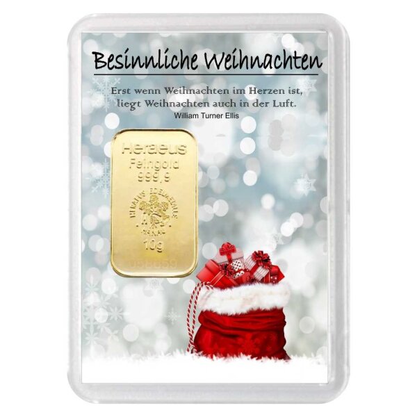 Geschenkbarren "Besinnliche Weihnachten - Schnee" 10 Gramm Gold