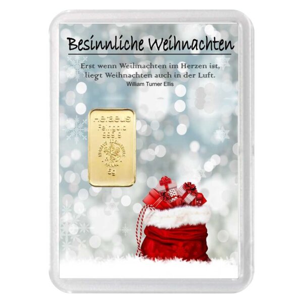 Geschenkbarren "Besinnliche Weihnachten - Schnee" 5 Gramm Gold