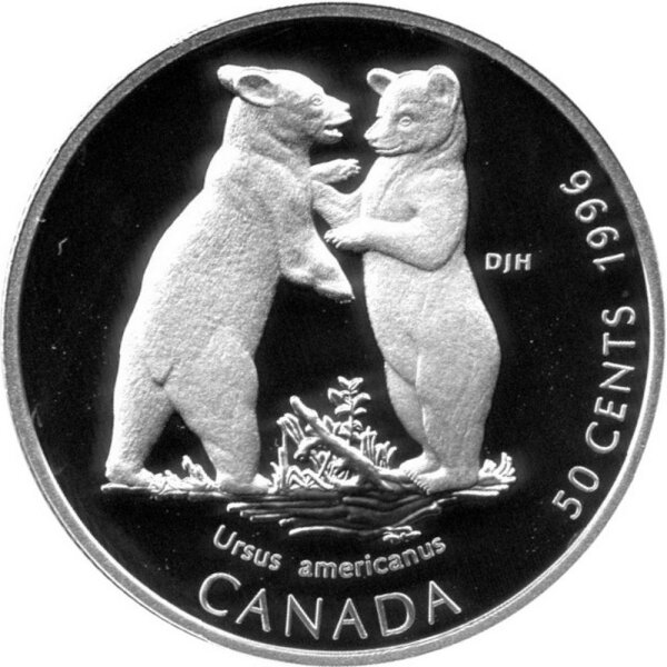 Kanada 50 Cents 1996 - Junge wilde Tiere "Schwarzbärenjunge" - Silber PP