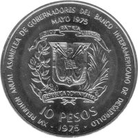 Dominikanische Republik 10 Peso 1975 - Internationaler Bankerkongress - Silber