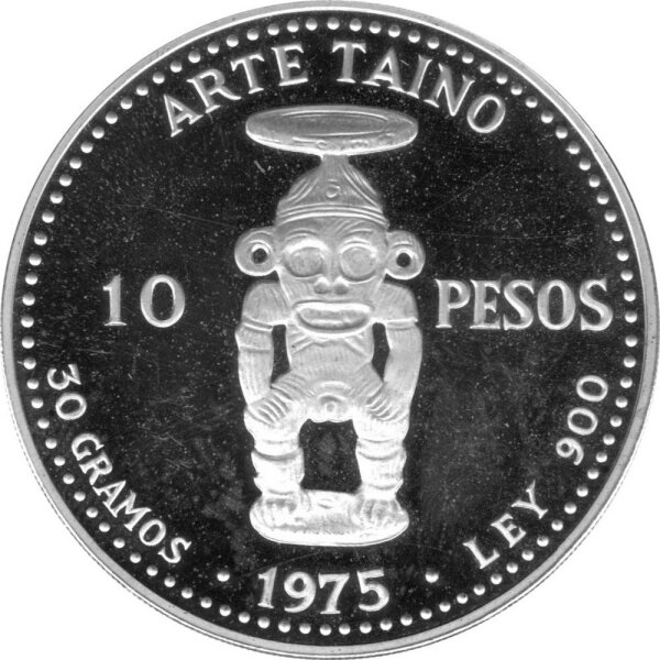 Dominikanische Republik 10 Peso 1975 - Erste Silbergewinnung aus der Pueblo Viejo Mine - Silber PP