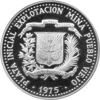 Dominikanische Republik 10 Peso 1975 - Erste Silbergewinnung aus der Pueblo Viejo Mine - Silber PP