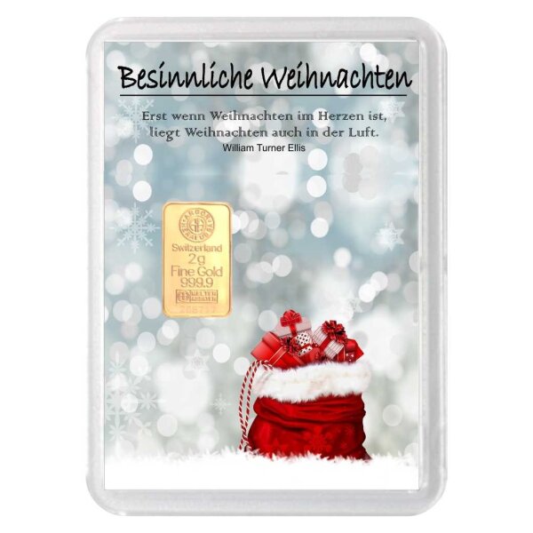 Geschenkbarren "Besinnliche Weihnachten - Schnee" 2 Gramm Gold