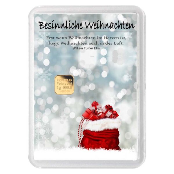 Geschenkbarren "Besinnliche Weihnachten - Schnee" 1 Gramm Gold