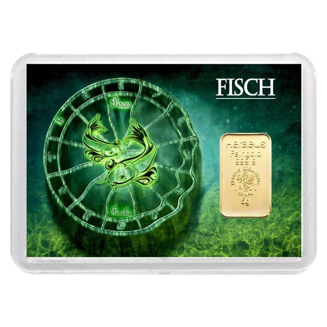 Geschenkbarren "Sternzeichen - Fisch" 5 Gramm Gold