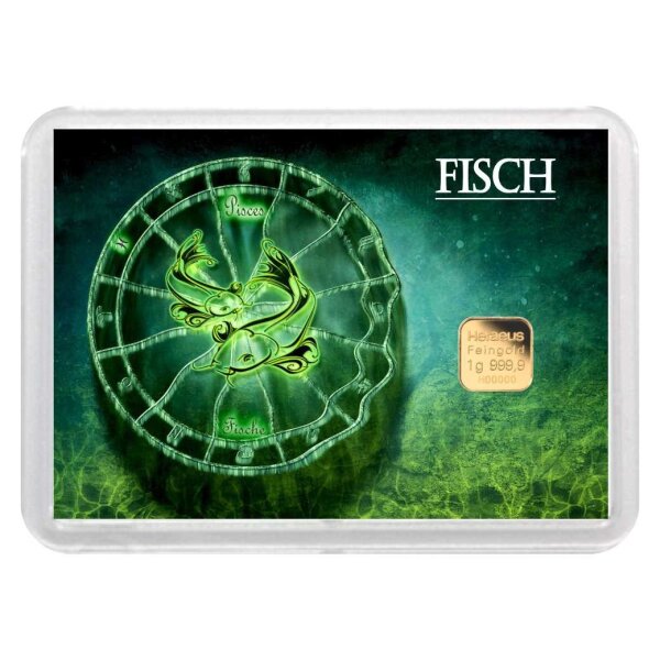 Geschenkbarren "Sternzeichen - Fisch" 1 Gramm Gold
