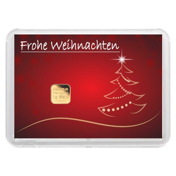 Geschenkbarren "Frohe Weihnachten - Baum" 1 Gramm Gold